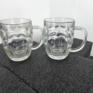 Set of 2 Cheers Boston Beer Mugs Dimpled Glass Steins 2012 CBS Studios TV Show